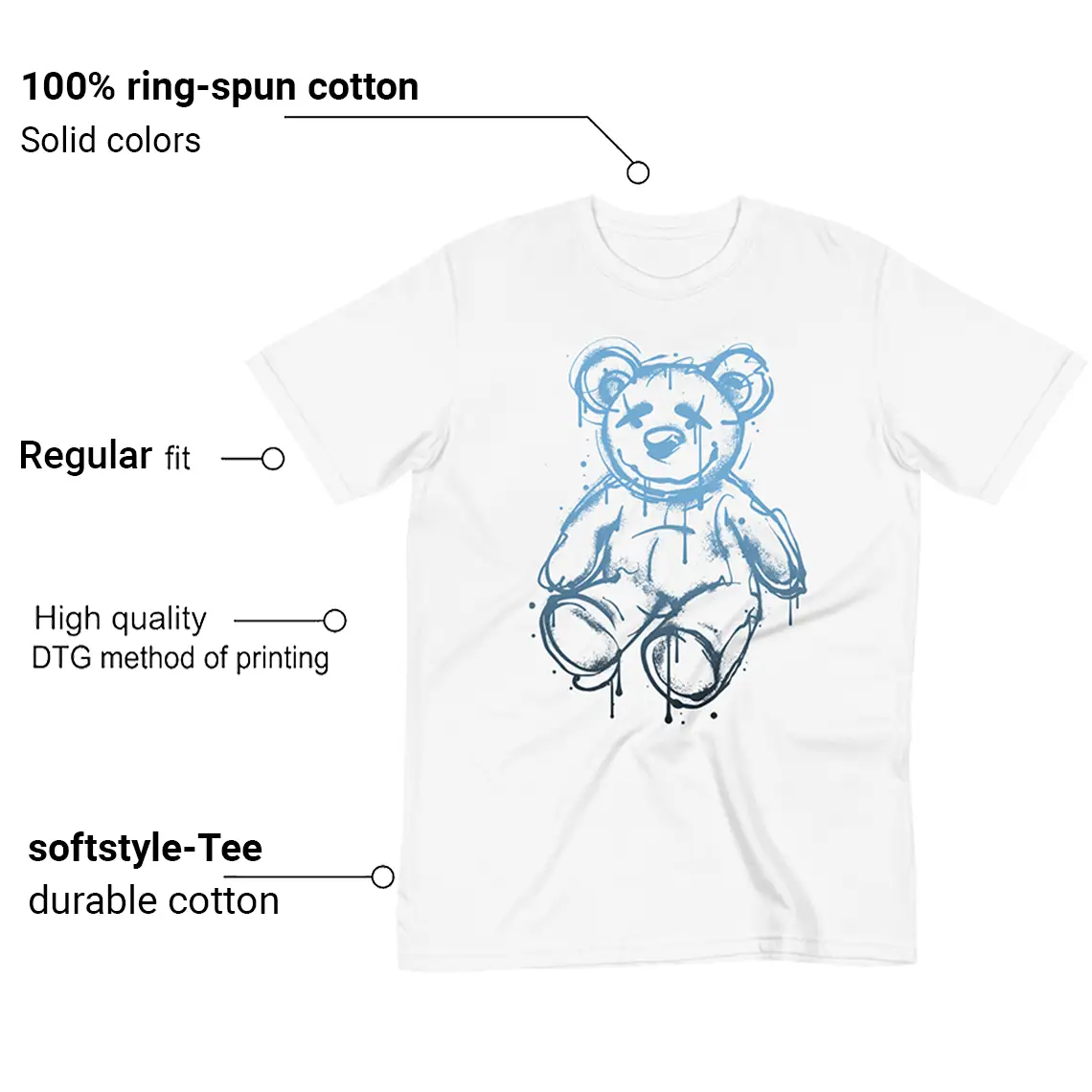 Jordan 1 UNC Toe Outfit Shirt - Dead Face Bear Graphic Features