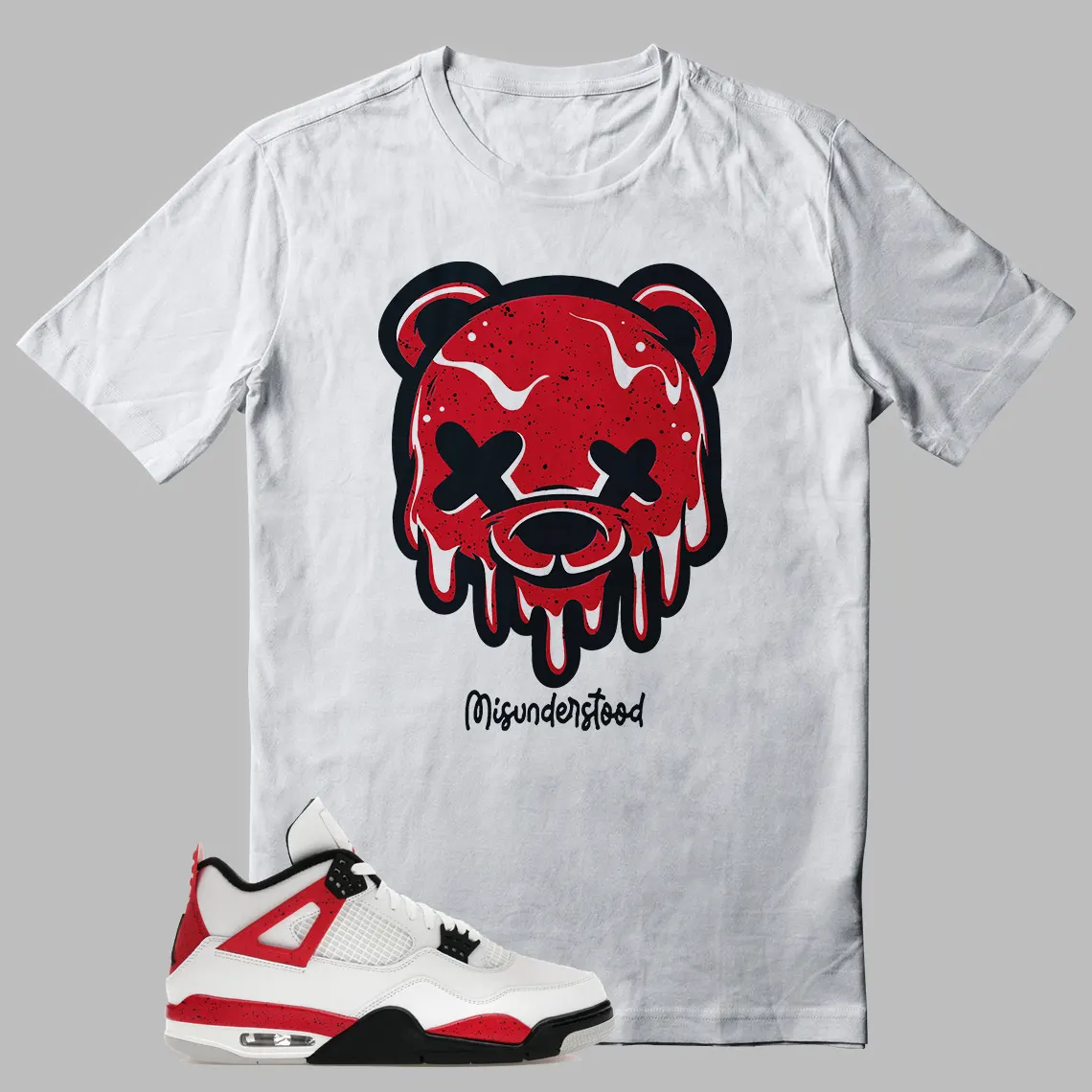 Dripping Bear Shirt To Match Jordan 4 Red Cement