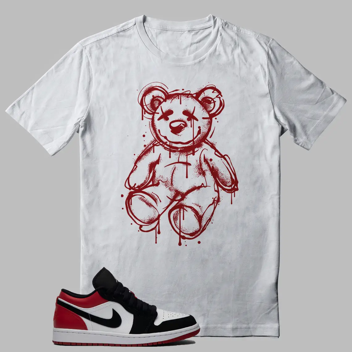 Jordan 1 Low Black Toe Bear Shirt