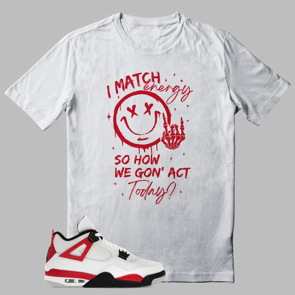 Jordan 4 Red Cement Match Energy T-shirt Graphic