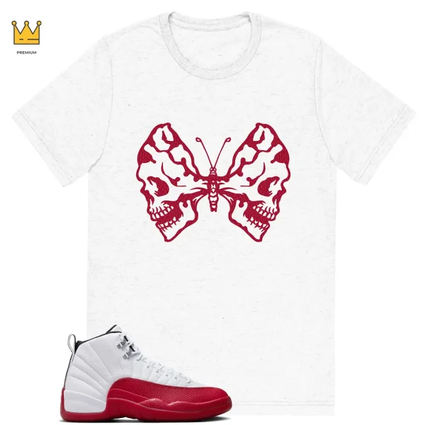 Butterfly Skulls T-shirt Match Jordan 12 Retro Cherry
