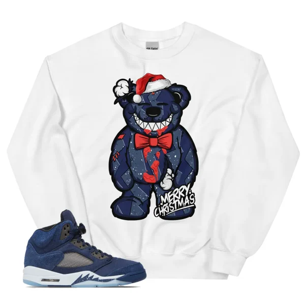Christmas Bear Sweater Match Jordan 5 Midnight Navy