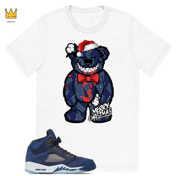 Christmas Teddy Bear T-shirt Match Jordan 5 Midnight Navy