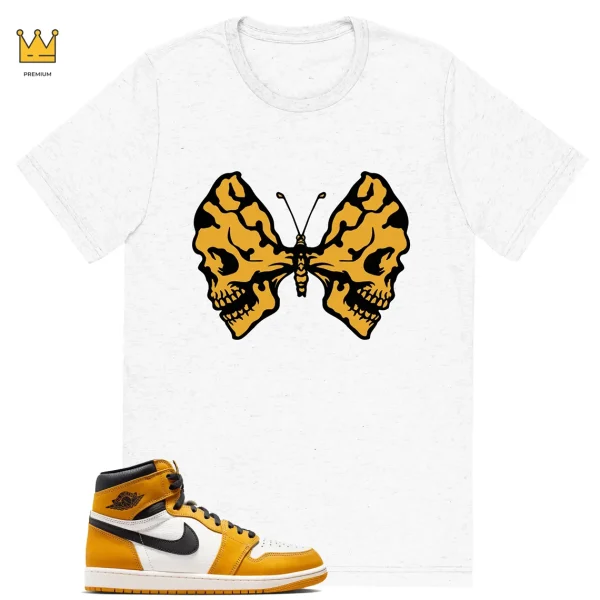 Butterfly Skulls T-shirt to match Jordan 1 Yellow Ochre