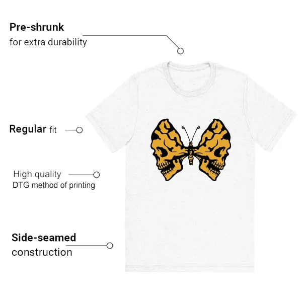 Butterfly Skulls T-shirt to match Jordan 1 Yellow Ochre - Features