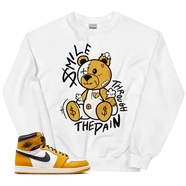Jordan 1 Yellow Ochre Sneaker Match Sweatshirt Smile Bear