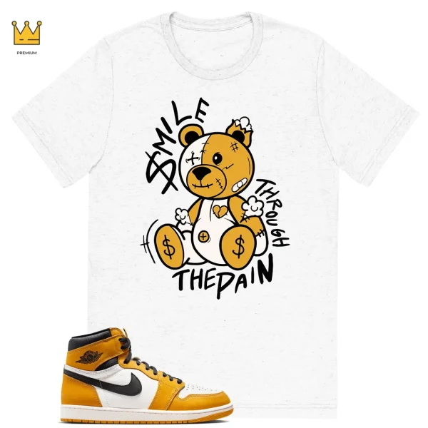 Smile Bear T-shirt to match Jordan 1 Yellow Ochre