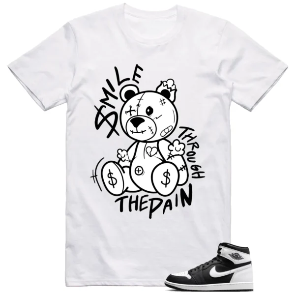 Jordan 1 Black White Shirt Smile Teddy Bear Graphic