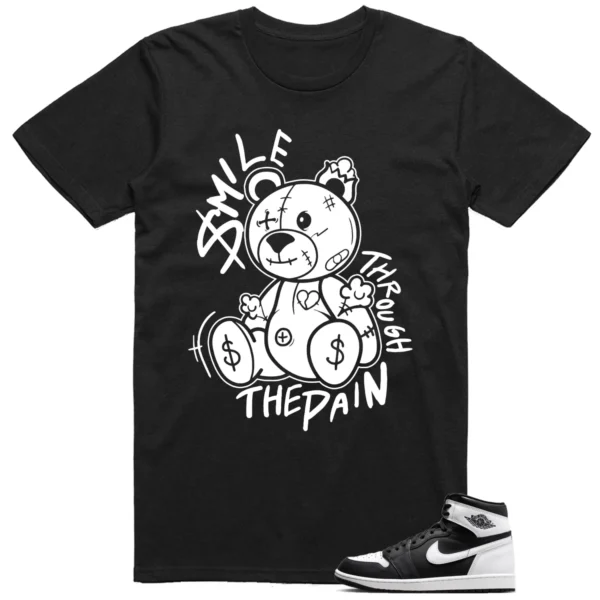 T-shirt to Match Jordan 1 Black White Teddy Bear Graphic