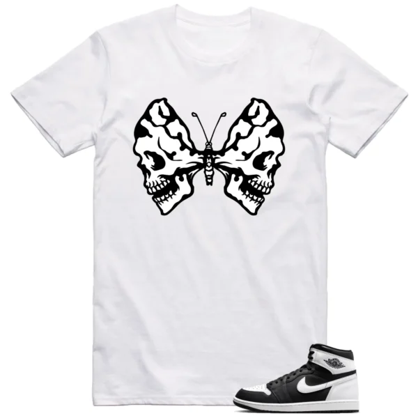 Jordan 1 Black White Shirt Butterfly Skulls Graphic