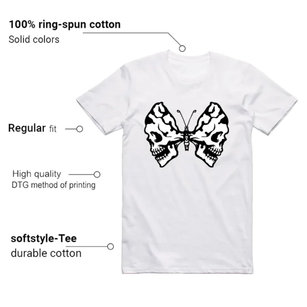 Jordan 1 Black White Shirt Butterfly Skulls Graphic