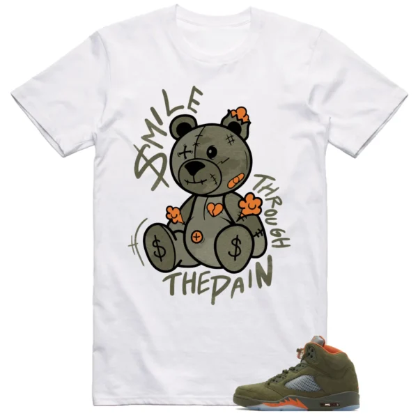 Jordan 5 Olive Shirt Smile Teddy Bear Graphic