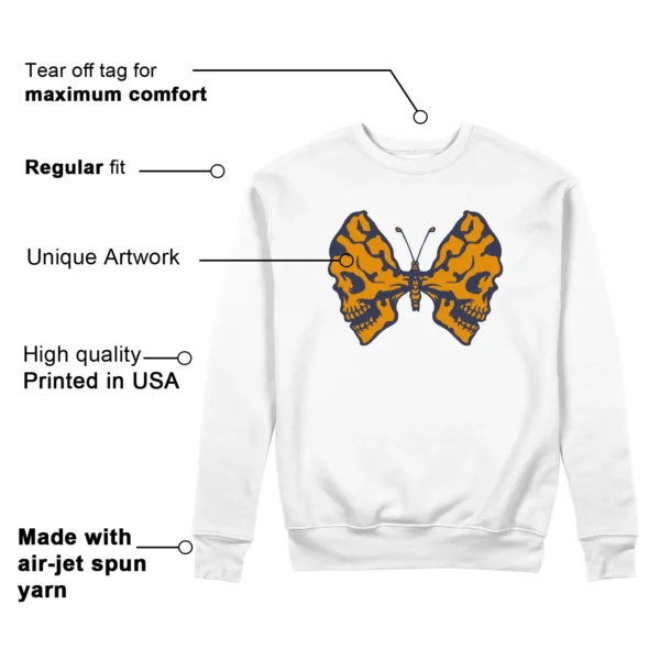 Butterfly Skulls Sweatshirt to Match WMNS Nike Jam White Midnight Navy Gold Features