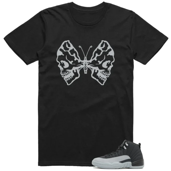 Butterfly Skulls Shirt for Jordan 12 Black Wolf Grey Fans