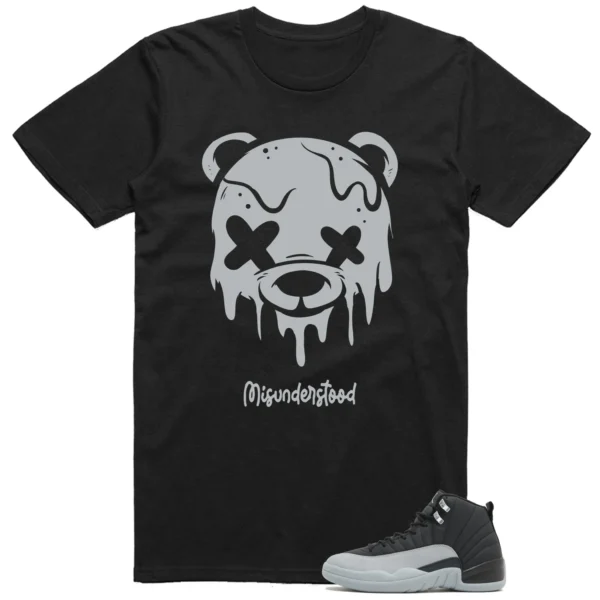 Jordan 12 Black Wolf Grey Matching Tee - Drippy Bear Graphic