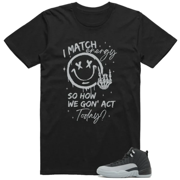 Jordan 12 Black Wolf Grey Matching Tee Shirt - Match Energy