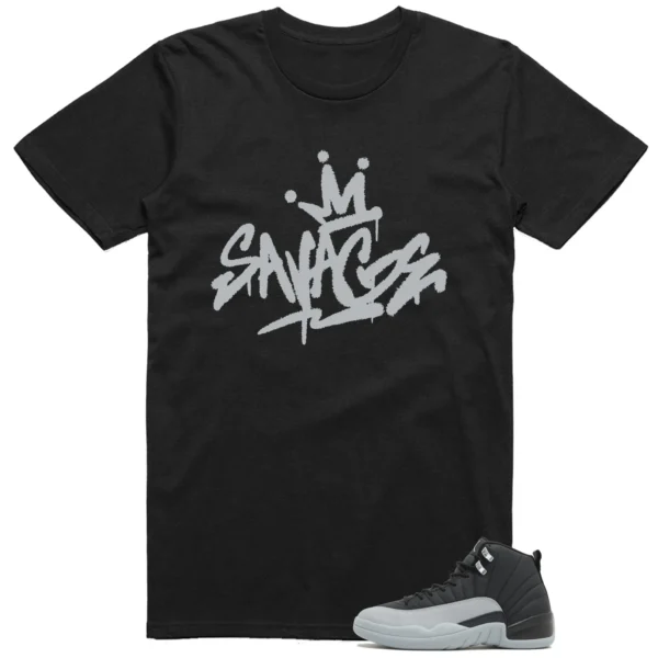 Savage Style Shirt for Jordan 12 Black Wolf Grey Lovers