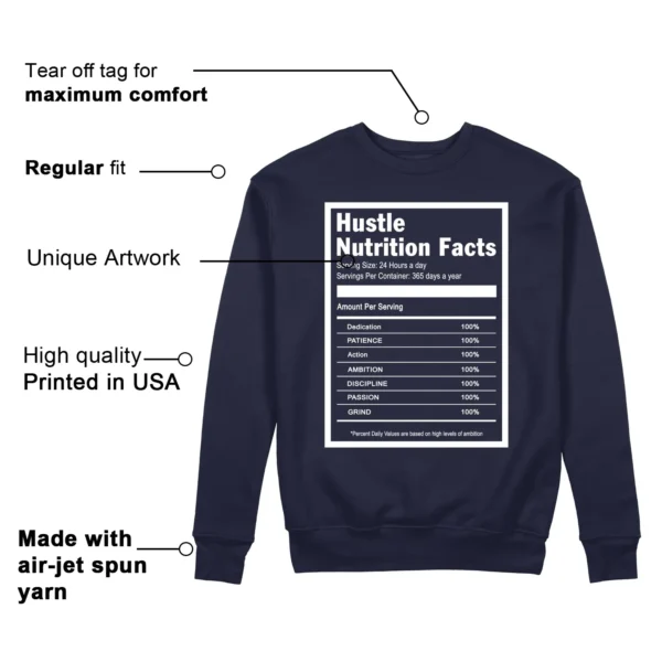 Hustle Facts Sweatshirt to Match Air Jordan 1 High OG Midnight Navy Features