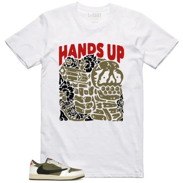 Hands Up - Jordan 1 Low x Travis Scott Medium Olive Matching Shirt