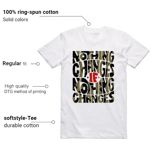 Jordan 1 Low x Travis Scott Medium Olive Style: Nothing Changes Tee Features