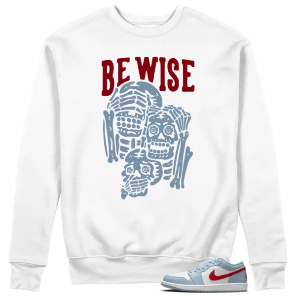 Jordan 1 Low Blue Dune Red 'Be Wise' Matching Sweatshirt