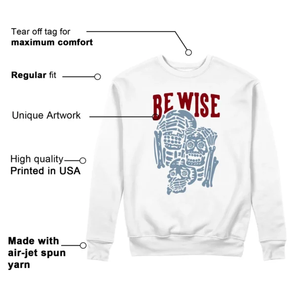 Jordan 1 Low Blue Dune Red 'Be Wise' Matching Sweatshirt Features