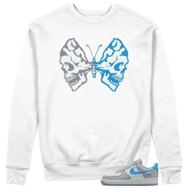 Butterfly Skulls Sweatshirt for Nike Air Force 1 Low Grey University Blue Fans