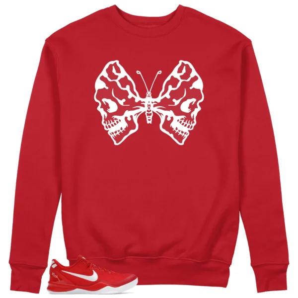 Butterfly Skulls Sweatshirt for Nike Kobe 8 Protro University Red Fans