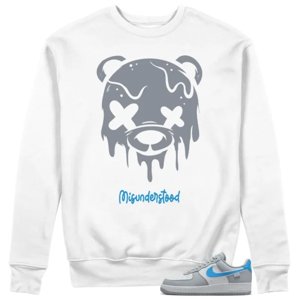 Nike Air Force 1 Low Grey University Blue Matching Sweat - Drippy Bear Graphic