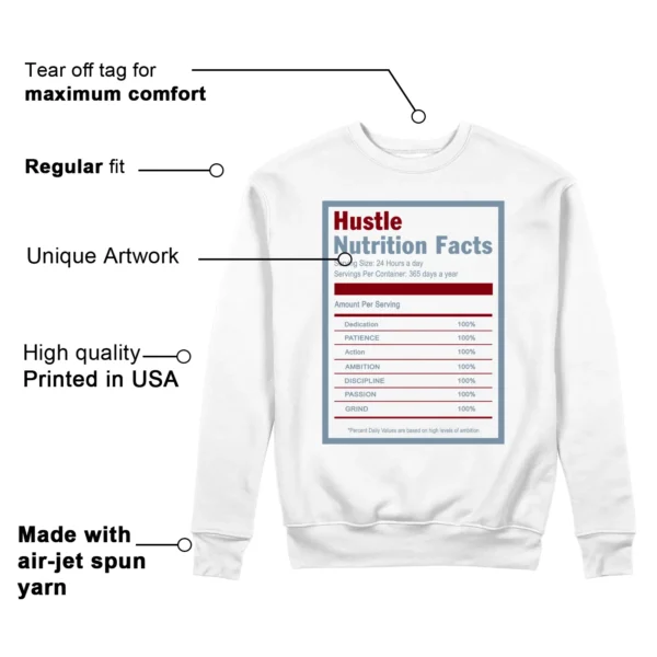 Hustle Facts: Motivational Sweatshirt for Jordan 1 Low Blue Dune Red Features