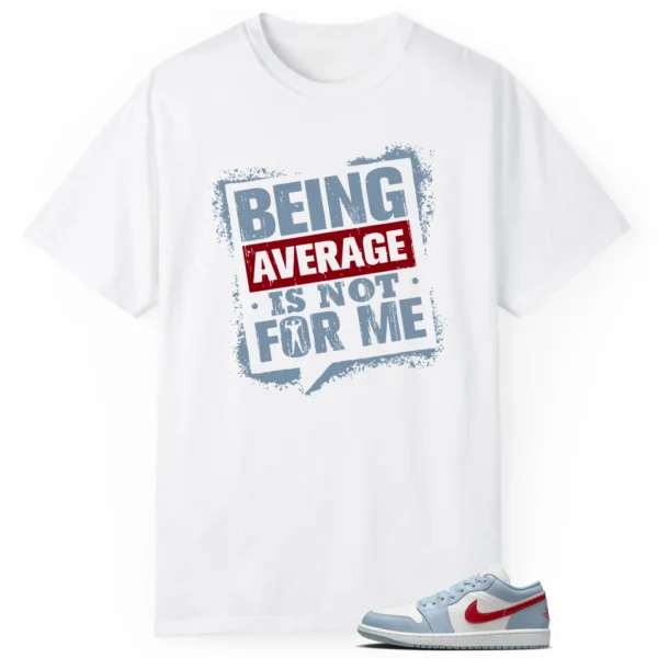 Average Not Me Tee Matches Jordan 1 Low Blue Dune Red Sneaker