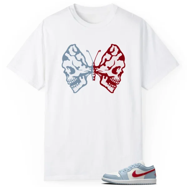 Butterfly Skulls Shirt for Jordan 1 Low Blue Dune Red Fans