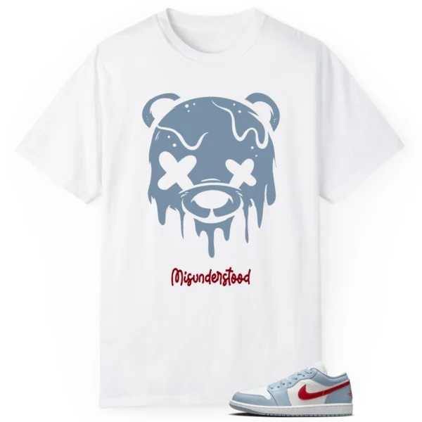 Jordan 1 Low Blue Dune Red Matching Tee - Drippy Bear Graphic