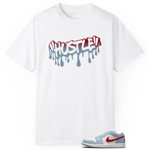 Hustle Drip Tee Matching Jordan 1 Low Blue Dune Red