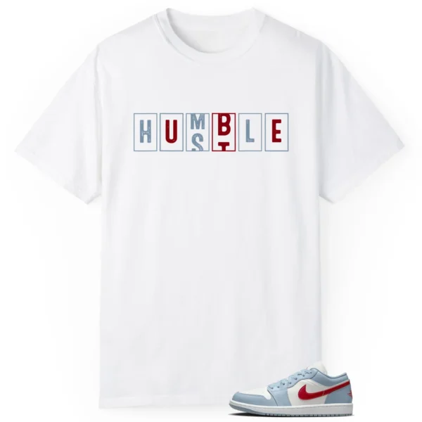 Jordan 1 Low Blue Dune Red - Hustle Humble T-Shirt