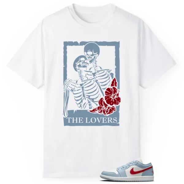 Lovers Tee for Jordan 1 Low Blue Dune Red Sneakers