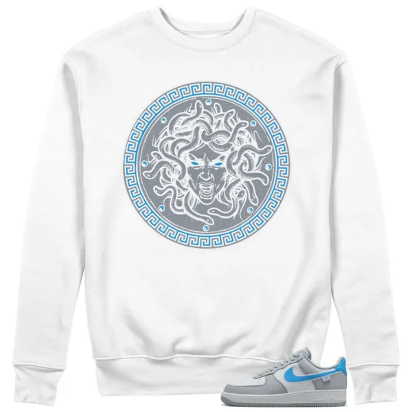 Medusa Sweatshirt for Nike Air Force 1 Low Grey University Blue Kicks