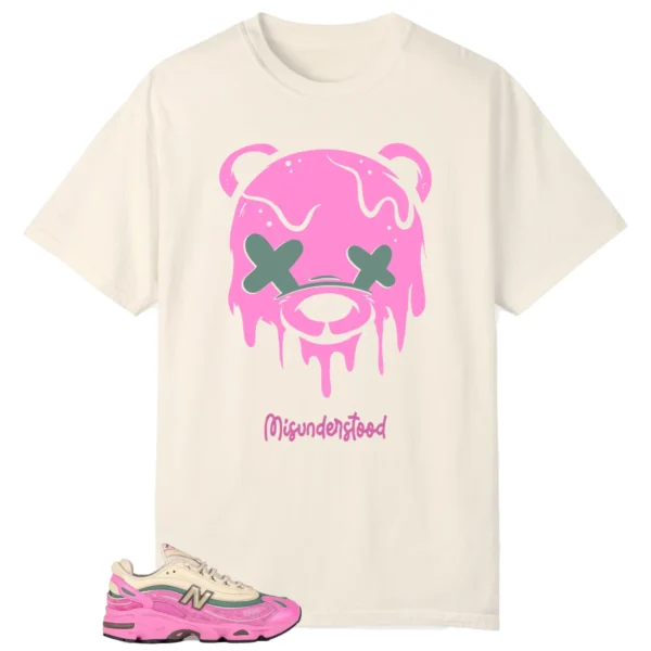 New Balance 1000 Tan Pink Matching Tee - Drippy Bear Graphic