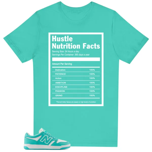 Hustle Facts: Motivational Graphic for New Balance 480 Airyteal