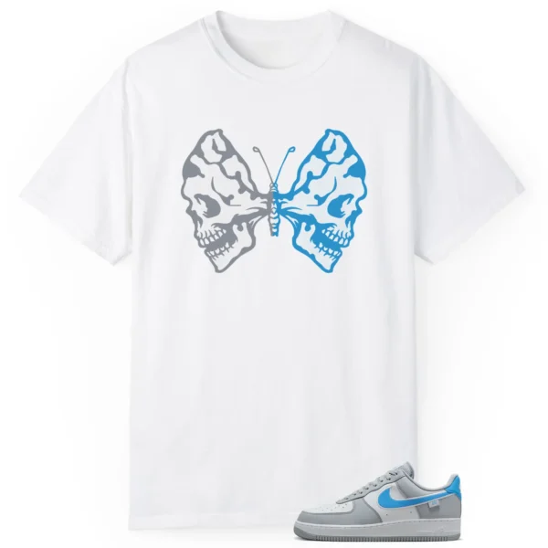 Butterfly Skulls Shirt for Nike Air Force 1 Low Grey University Blue Fans