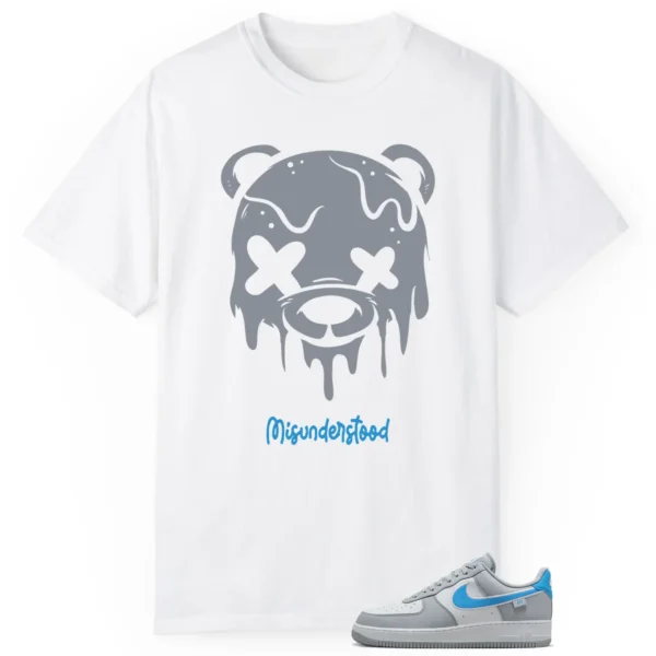 Nike Air Force 1 Low Grey University Blue Matching Tee Drippy Bear Graphic