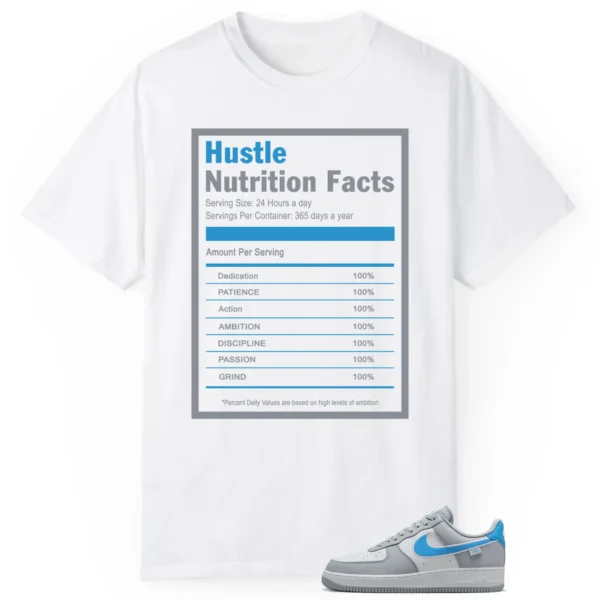 Hustle Facts: Motivational Graphic for Nike Air Force 1 Low Grey University Blue