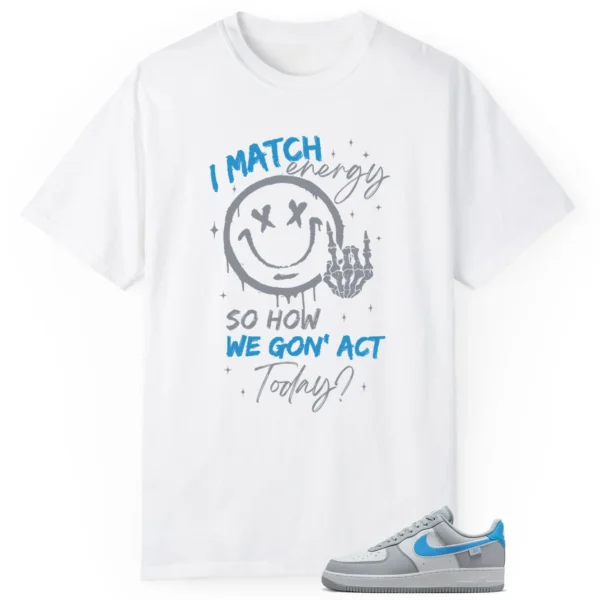 Nike Air Force 1 Low Grey University Blue Matching Tee Shirt - Match Energy