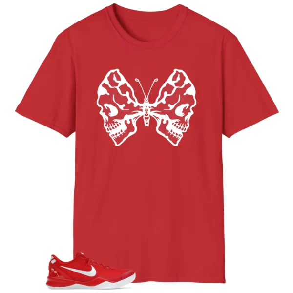 Butterfly Skulls Shirt for Nike Kobe 8 Protro University Red Fans