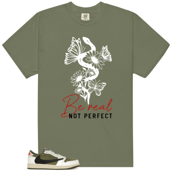 Be Real Tee to Match Travis Scott Medium Olive 1s