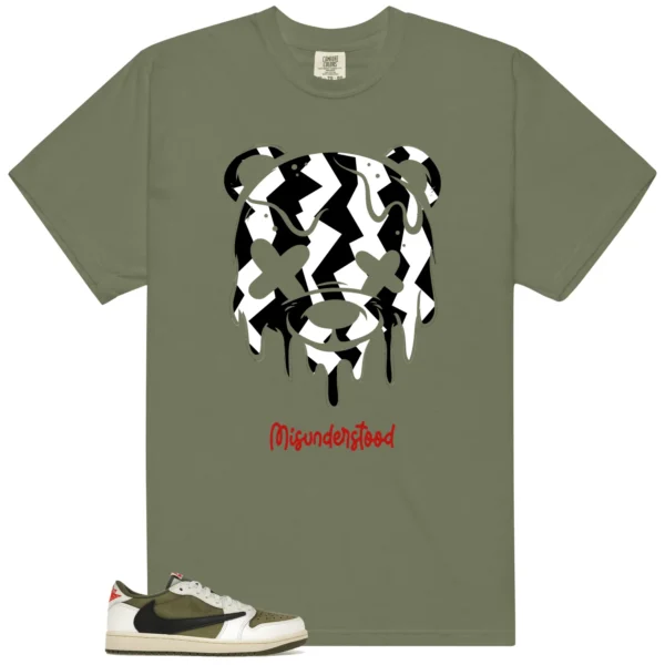 Travis Scott Medium Olive 1s Matching Tee - Drippy Bear Graphic