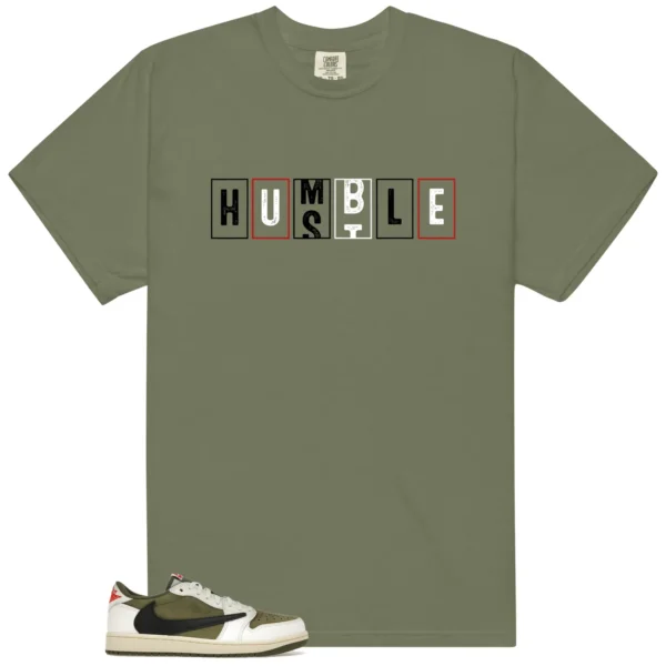 Travis Scott Medium Olive 1s - Hustle Humble T-Shirt