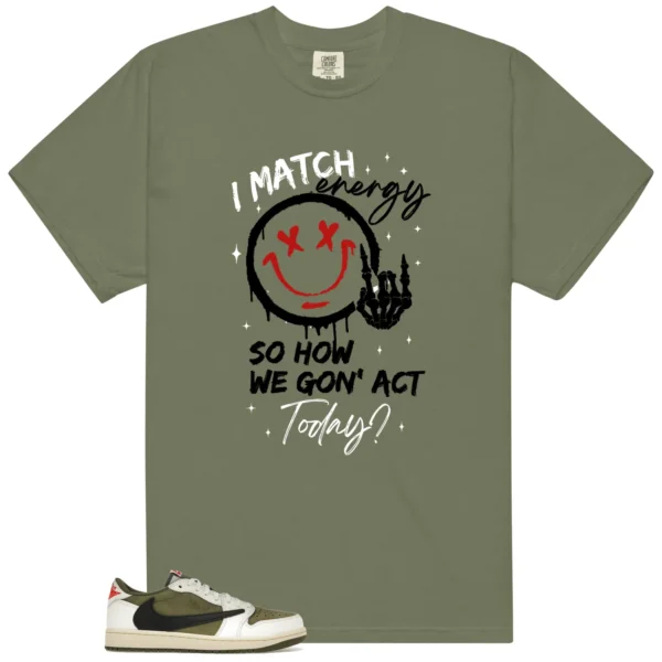 Travis Scott Medium Olive 1s Matching Tee Shirt - Match Energy