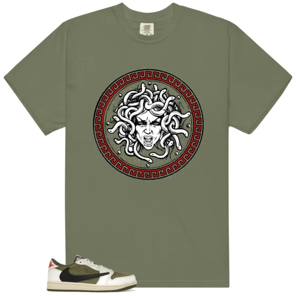 Medusa Tee for Travis Scott Medium Olive 1s Kicks