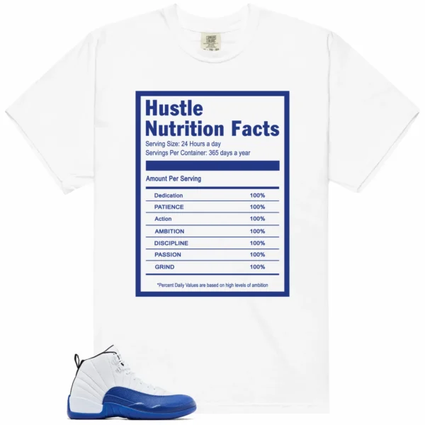 Hustle Facts: Motivational Graphic for Air Jordan 12 Blueberry